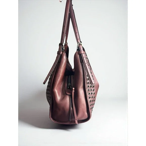 Coach Madison Grommet Studded Carlyle 32401 Brick Red Leather Handbag Hobo Bag - Picture 2 of 8